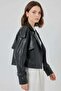Women's Wide Collar Oversize Black Jacket - 2