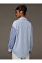 Women's Blue Striped Single Pocket Dual Color Shirt - 5