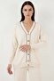 Women's V-Neck Buttoned Knitwear Ecru Set - 6