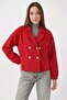 Women's Double-Breasted Collar Crop Double-Button Cotton Red Jacket - 2