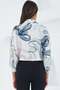 Women's Belted Oversize Patterned Satin Indigo Shirt - 5