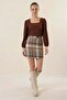 Women's Square Neck Embossed Fabric Brown Blouse - 3