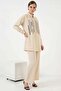 Women's Shirt Collar Patterned Viscose Cream Double Set - 4