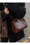 Coffee Brown Croc-Embossed Top Handle Handbag - 5