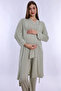 Soft Textured Cotton Maternity Pajama Set with Dressing Gown Effortt - Green - 8