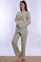 Adjustable Waist Detailed Maternity Pajama Set with Breastfeeding Feature Effortt - Green - 6
