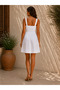 Square Neck Embroidered Short Dress - 3