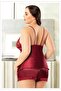 Thin Straps Lace Detailed Chest-Cut Burgundy Plus Size Shorts Pajama Set - 2