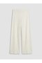 Ecru Textured Women's Trousers with Elastic Waist