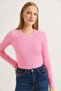 Women's Ottoman Crew Neck Stone-Embellished Blouse Pink - 2