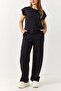 Women's short sleeve padded two-piece set black - 2