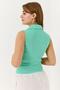 Zero Sleeve Polo Neck Basic Knitted Camisole Blouse Water Green - 5