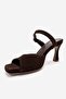 Urael Brown Suede Genuine Leather Women's Heeled Slippers - 6