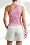 Women's Polka Dot Pink Halter Neck Belted Polyamide Blouse Blz-19003374 - 6