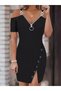 Women's Strappy Front Zipper Asymmetrical Cut Detailed Thick Corded Camisole Dress