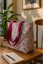 Floral Patterned Burgundy Shoulder Bag with Pockets – Handmade Large Volume Casual Tote Bag - 2