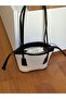 Drawstring Canvas and Leather Detailed Women's Shoulder Bag - 3