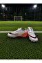 Children's Turf Soccer Shoes White--Orange High-Top Grass Field (with Spikes) - 5