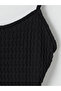 Black U-Neck Rope Strap Textured Women's Crop Top - 6