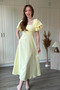 Elegant Midi Flared Yellow Dress with Ruffle Detail on the Sleeve - 5