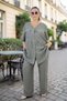 Belden Büzgü Detail V-Neck Short Sleeve Tunic Jacket with Elastic Waist and Pockets Lilyum Fabric Plus Size Two-Piece Set - 3