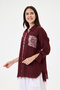 Women's Burgundy Italian 100% Linen Sequined Ring Stripe Oversize Linen Shirt Size 40 - 46 - 2
