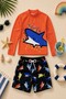New Season Character Patterned Children's Swimsuit Set with Sun Protection Hat and Swim Shorts