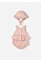 Baby Girl Floral Patterned Short Jumpsuit with Hat Pink 1632 - 3