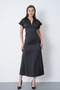 Women's Satin Fabric V-Neck Design Midi Black Evening Dress Black Event Dress 77167 - 4