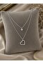 Double Layer Heart Figured Zircon Stone Necklace - 3