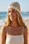 Cream Color Pearl Mesh Knitted Hair Bandana Hat - 2