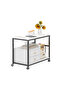 Modern Coffee Table with 2 Drawers and Open Storage Shelves, Mobile Wooden Living Room Table on Wheels, White/Black, 70 x 38 x 68 cm - 2