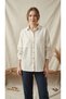 Women's Long Sleeve Double Pocket Beige Raw Cotton Linen Oversize Wide Fit Soft Textured Shirt - 2