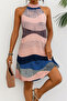 Women's Sleeveless Halter Neck Strap Patterned Midi Single Jersey Dress - 3