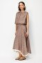 4912 Women's Linen Textured Tassel Asymmetrical Bohemian Skirt Set Brown - 3