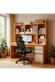 طاولة مكتب منزلية بطول 100 سم مع رف علوي للكتب، ووحدة تخزين متعددة الأدراج، ومناسبة للدراسة والعمل، مقاومة للماء وسهلة التنظيف، بتصميم خشبي.