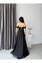 Black Low Sleeve Stone Embellished Underwire Long Evening Dress - 6