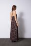 Linen Blend Lace Detailed Polka Dot Halter Neck Maxi Dress Brown-Beige - 5