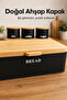 Rectangular Metal Bread Box with Wooden Lid and Set of 3 Round Tea, Coffee, and Sugar Storage Containers Black - 4