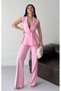 Women's Fabric Button Detail Vest Pants Set Candy Pink - 5