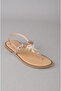 Seç 115 Genuine Leather Stone-Embellished Flip-Flop Sandals Gold - 4