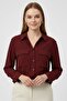 Women Pointed Collar Long Sleeve Solid Shirt, Maroon