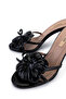 Women's Genuine Leather Black Heeled Slippers - 3