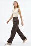 Wide Leg Regular Pants with Zipper Pockets and Elastic Waistband - 3