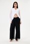 Women's Black Italian Elastic Waist Wide Leg Silk Trousers, Sizes 38 - 48
