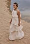 Stone Beige Long Dress with Embroidered Collar 3454 - 2