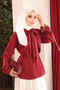 Burgundy Collar Tie Pleated Shirt - 4
