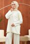 Ecru Leather Garnished Tunic and Trousers Set - 2
