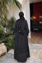 Black Dress with Sleeves and Waist Tie - 5