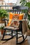 Coffee Drinking Cat Patterned Decorative Throw Pillow Cover 43X43 cm Double Sided Orange Checkered Background - 5
